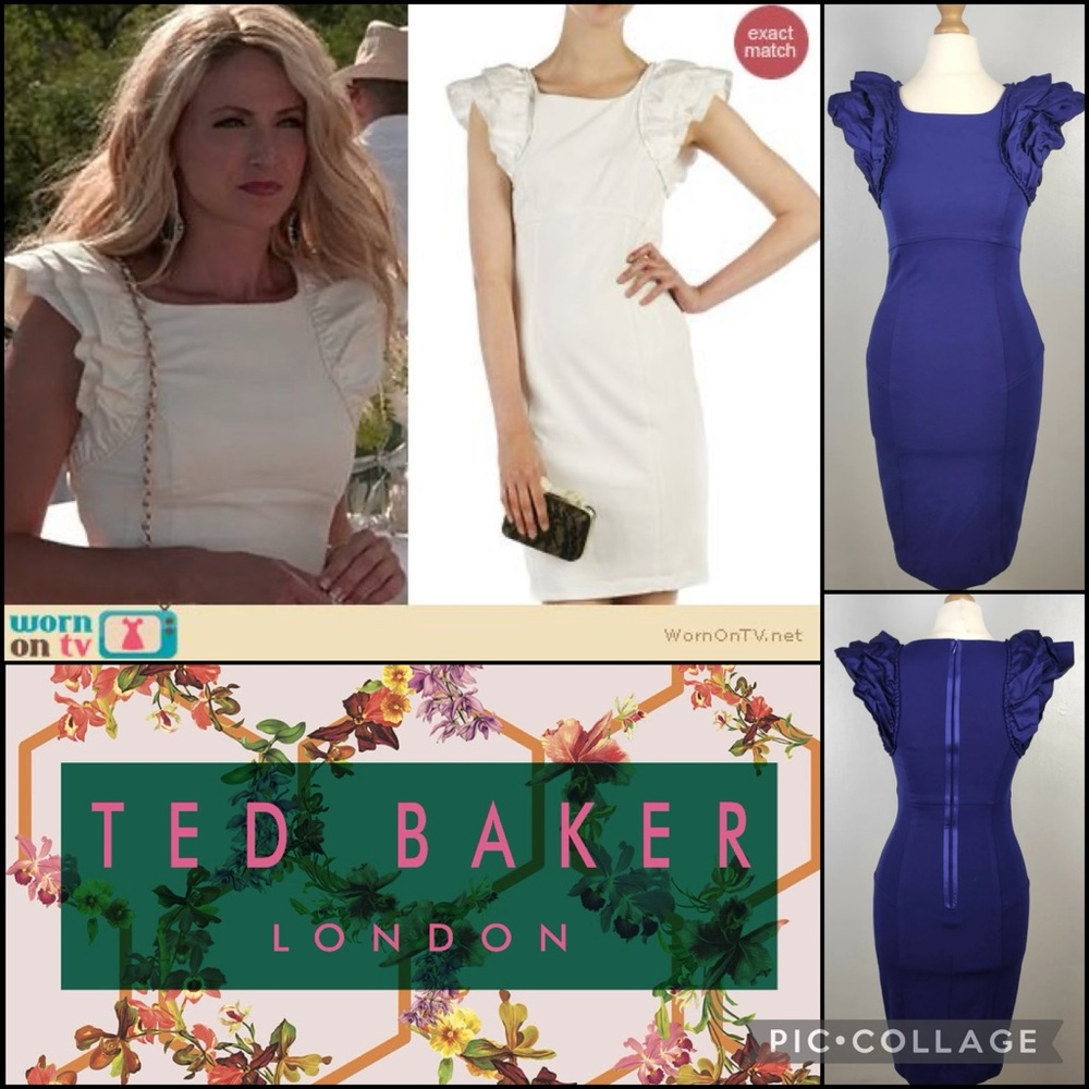 Ted Baker Blue Ruffle Cap Sleeve Pencil Bodycon Dress - Picture 2 of 9